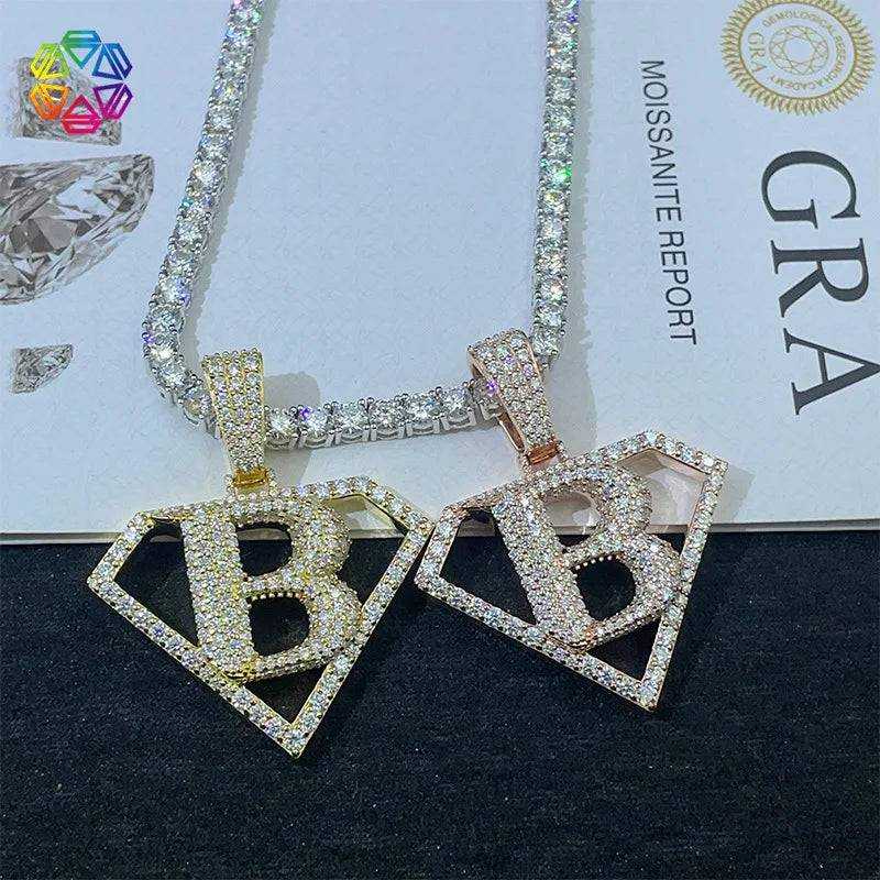 Diamond hair personalized hollow letter B pendant 925 silver-plated D color moissanite foreign trade special can wear 8mm neckla - The Sparkling Squirrels & Co.