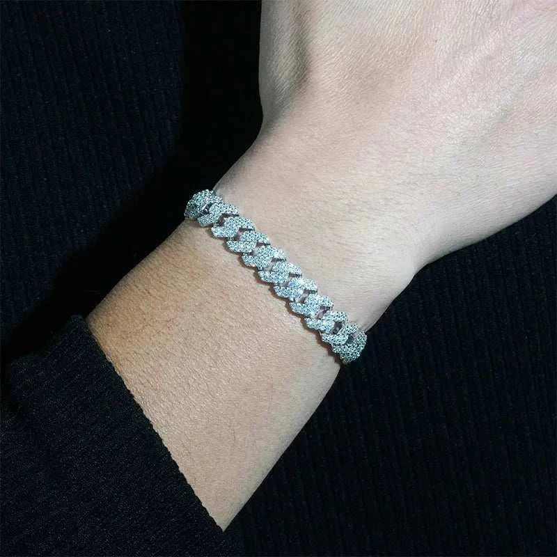 Diamond Hair Cross-Border 10mm copper hip-hop rhombus Cuban bracelet with inlaid zircon sparkling design