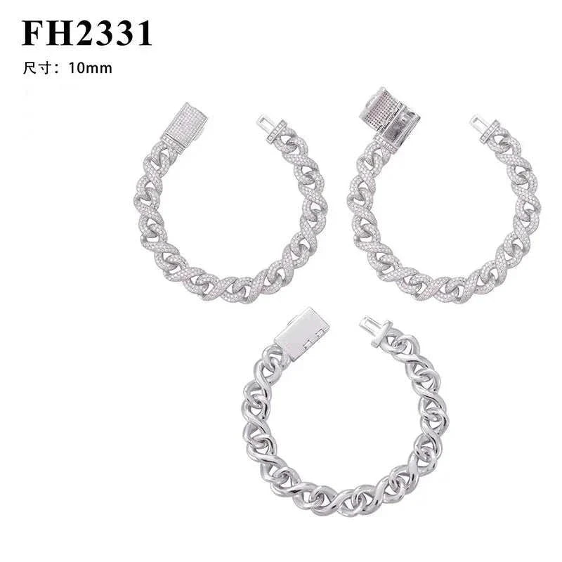 Diamond Hair Original Design silver 10mm Cuban and figure eight chain hip hop bracelet with diamonds for men and women