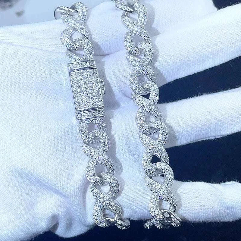 Diamond Hair Original Design 925 silver hip hop Cuban bracelet with sparkling diamonds and 10mm figure eight chain for men and women