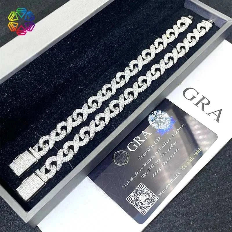 Diamond Hair Original Design hip hop Cuban and figure eight 925 silver bracelet with diamonds in gift box