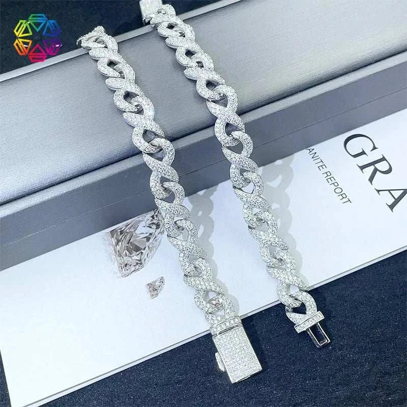 Diamond Hair Original Design 925 silver hip hop Cuban 10mm figure eight chain bracelet with diamonds for men and women