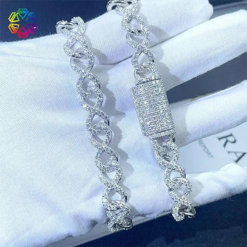 Diamond Hair Cross-Border 8-character chain bracelet with 925 silver and moissanite stones in D color VVS clarity, full inlaid design, European and American hip style.