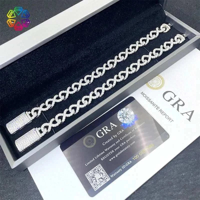 Diamond Hair Cross-Border 925 silver moissanite 8-character chain bracelet with VVS clarity and D color stones in a jewelry box