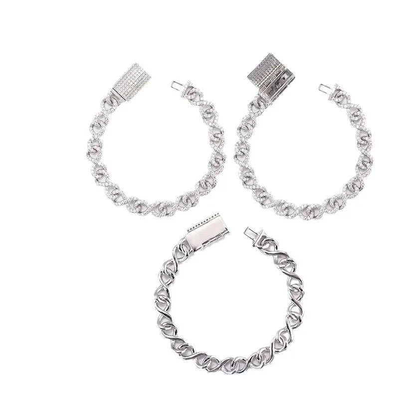 Diamond Hair Cross-Border 925 silver moissanite bracelet with 8-character chain and full inlaid design