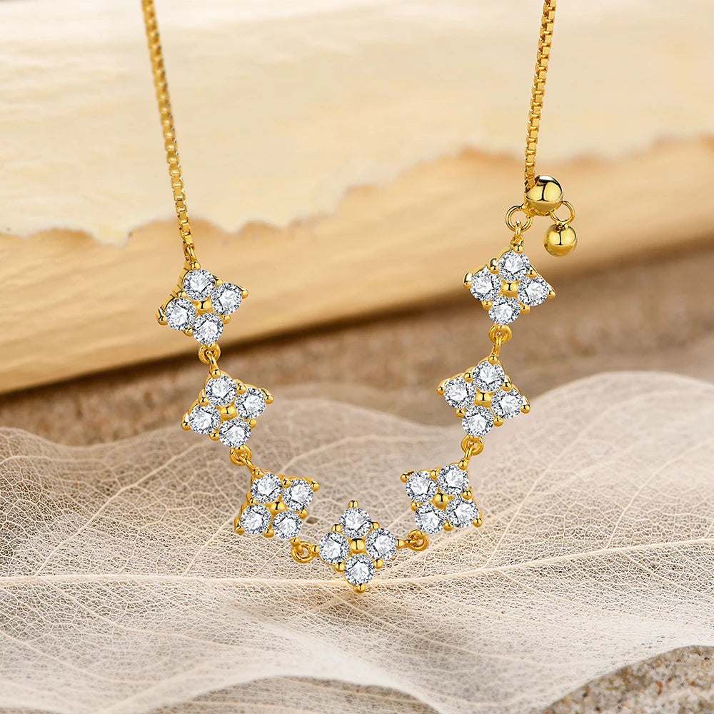 D-Color Moissanite Bridal Necklace with round-cut stones set in yellow gold plated sterling silver pendant