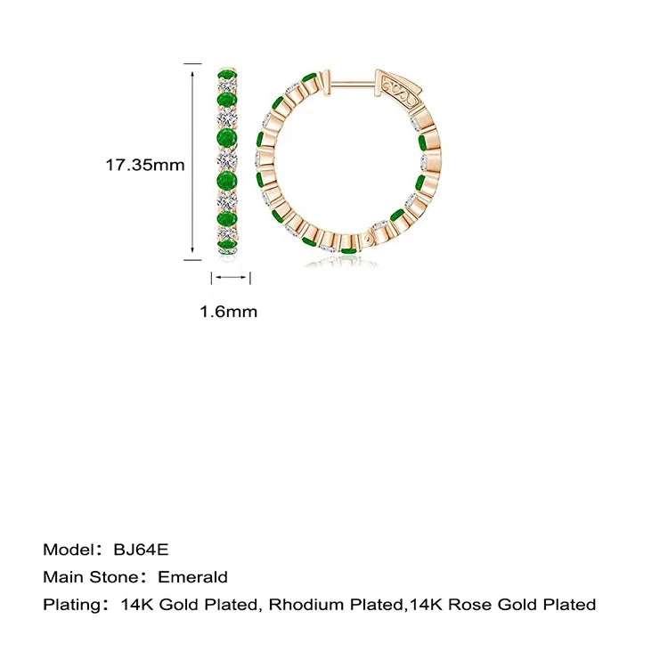 Mixed Diamond Inside Out 14K gold hoop earrings with emerald stones and multi-plating options.
