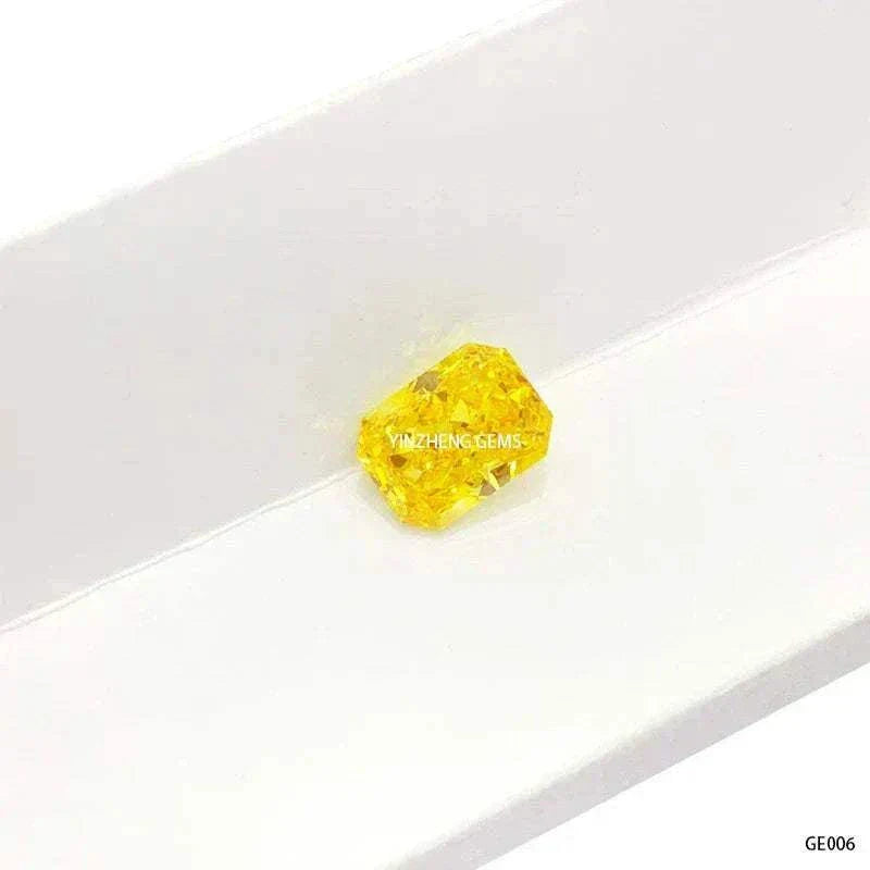 3.55 carat fancy vivid yellow lab-grown diamond known as the Aurelion Shard with radiant cut and IGI certification.