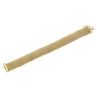 18Ct yellow gold woven mesh bracelet with high polish finish and box clasp