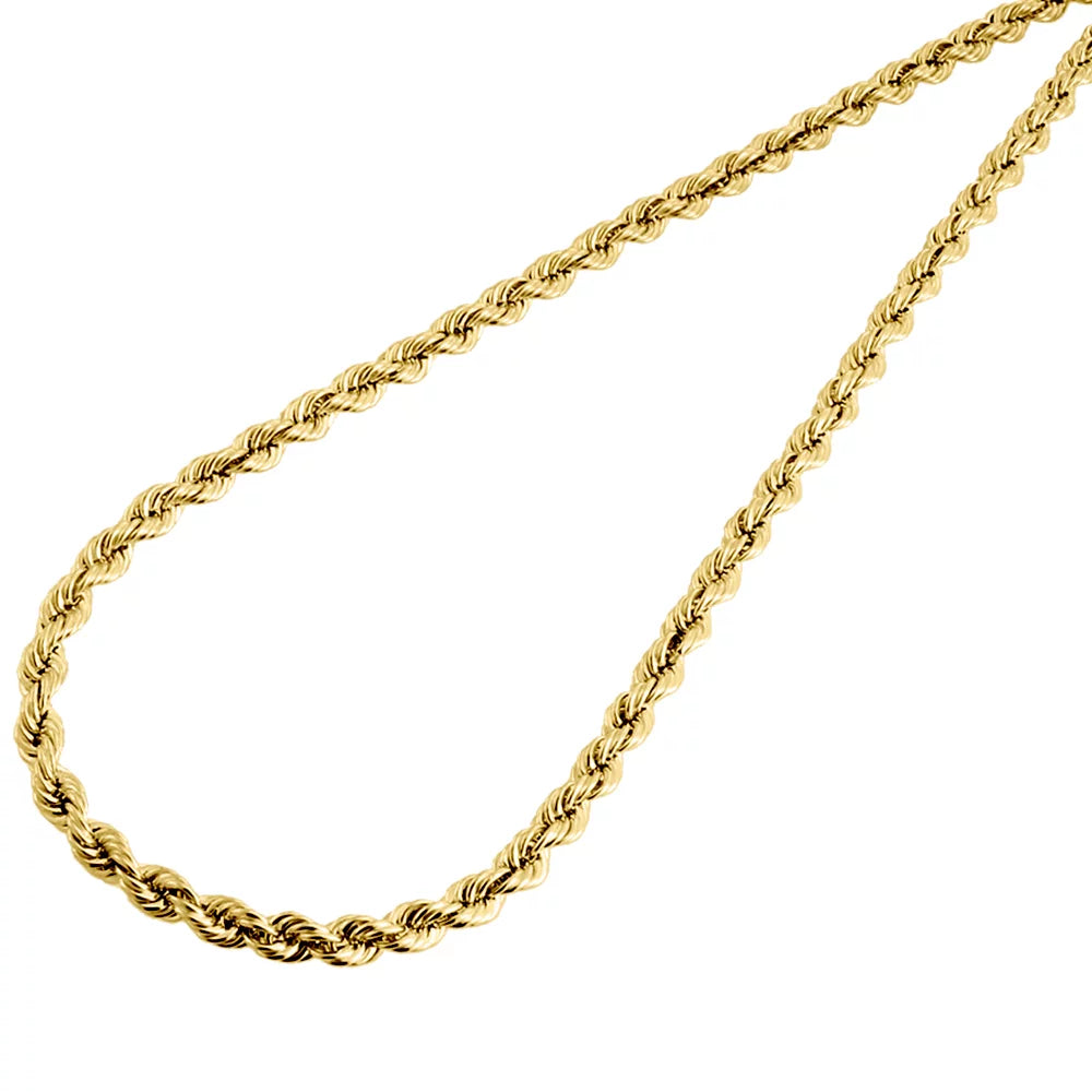 18K yellow gold 24-inch 4mm diamond cut solid rope chain necklace with lobster clasp