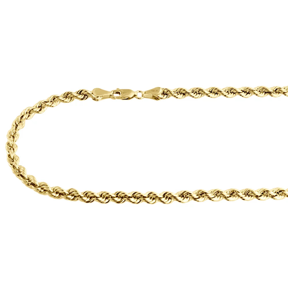 18K yellow gold 4mm diamond cut solid rope chain necklace 24 inches with lobster clasp