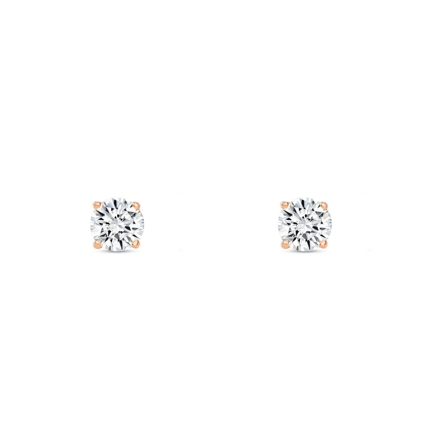 14K rose gold stud earrings with 3/4 Ct round brilliant lab grown diamonds and 4-prong basket setting