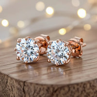 3/4 Ct round lab grown diamond stud earrings set in 14K rose gold with push back posts