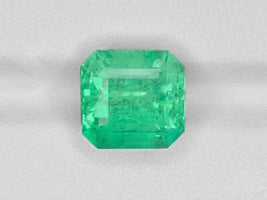 GRS certified natural 5.81 carat Colombia emerald with lustrous green octagonal emerald cut.