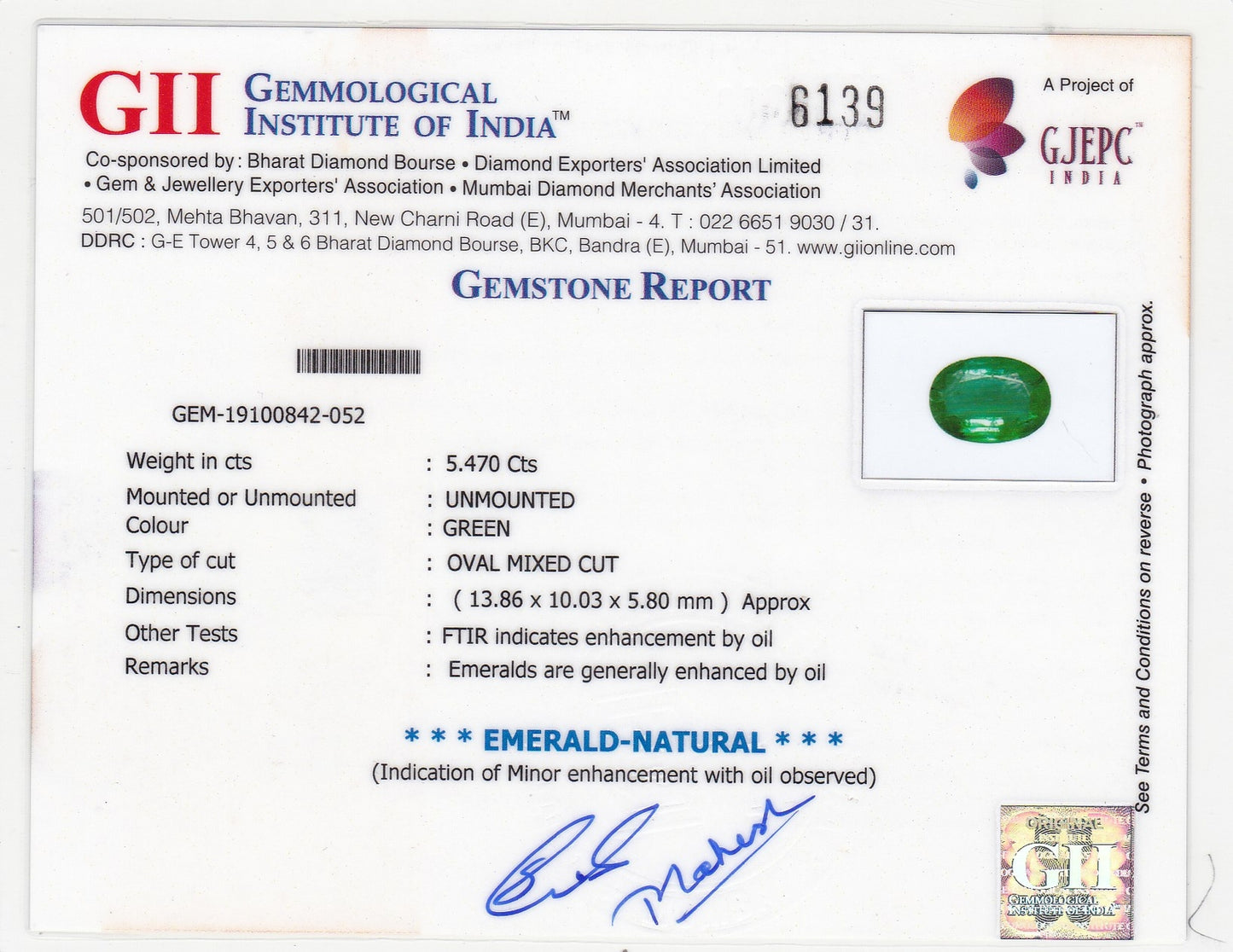 Stunning GII Certified 5.47 Cts Natural Zambian Emerald - Deep Green Oval Gemstone