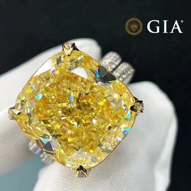 SGARIT Jewelry Yellow Diamond Engagement Ring 18K White Gold 20.12CT GIA Certificate VS2 Fancy Light Yellow Luxury Diamond Ring - The Sparkling Squirrels