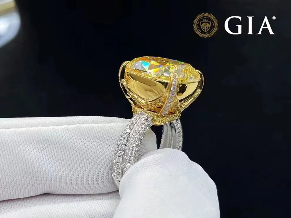 SGARIT Jewelry Yellow Diamond Engagement Ring 18K White Gold 20.12CT GIA Certificate VS2 Fancy Light Yellow Luxury Diamond Ring - The Sparkling Squirrels