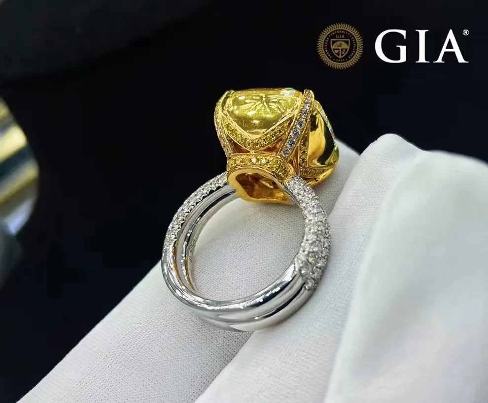 SGARIT Jewelry Yellow Diamond Engagement Ring 18K White Gold 20.12CT GIA Certificate VS2 Fancy Light Yellow Luxury Diamond Ring - The Sparkling Squirrels