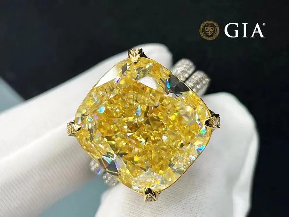 SGARIT Jewelry Yellow Diamond Engagement Ring 18K White Gold 20.12CT GIA Certificate VS2 Fancy Light Yellow Luxury Diamond Ring - The Sparkling Squirrels