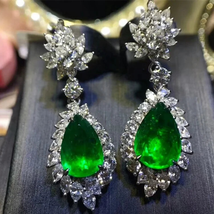Wholesale Luxury Trendy Fine 18k White Gold Jewelry Natural Gemstone Green Emerald Earrings for Women - The Sparkling Squirrels