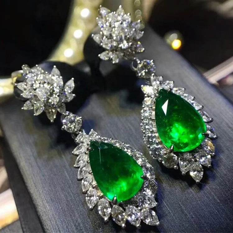 Wholesale Luxury Trendy Fine 18k White Gold Jewelry Natural Gemstone Green Emerald Earrings for Women - The Sparkling Squirrels