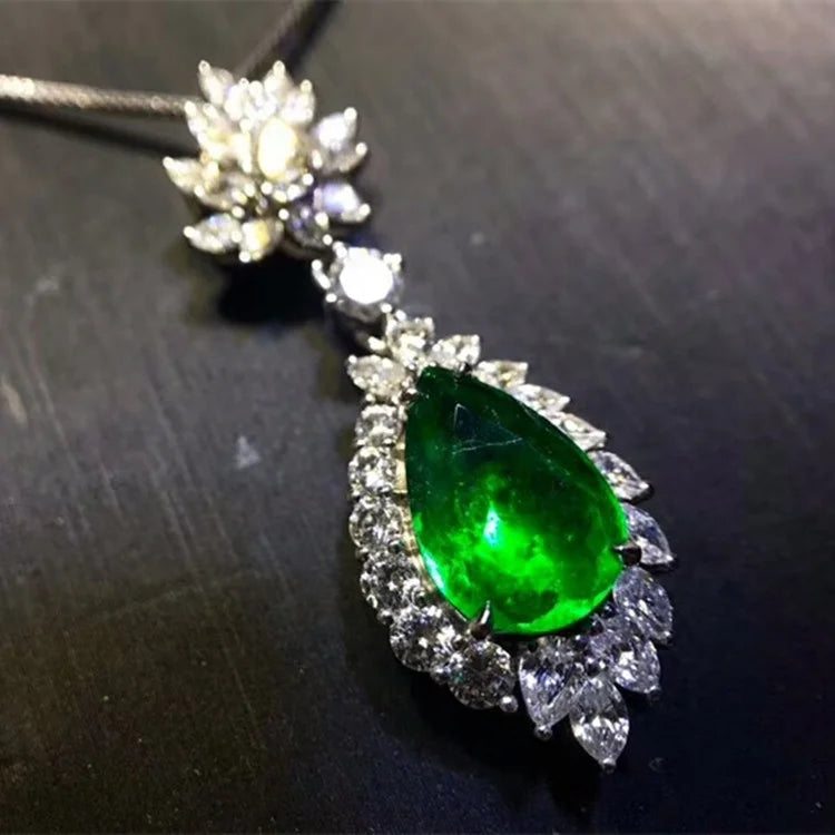 Wholesale Luxury Trendy Fine 18k White Gold Jewelry Natural Gemstone Green Emerald Earrings for Women - The Sparkling Squirrels