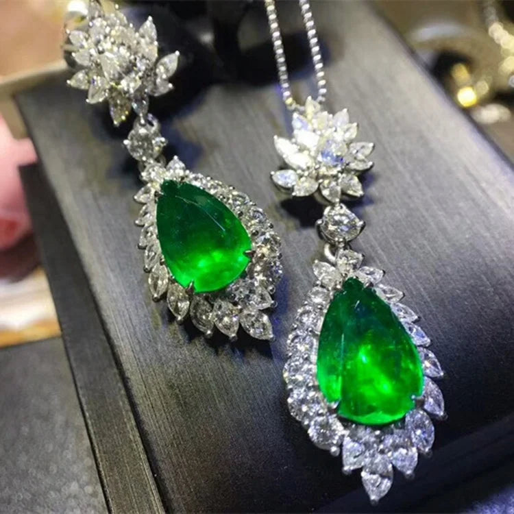 Wholesale Luxury Trendy Fine 18k White Gold Jewelry Natural Gemstone Green Emerald Earrings for Women - The Sparkling Squirrels