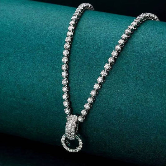 FIY24 Diamonds 4.298Ct Nature White Diamonds Necklace Solid 18K White Gold for Women Fine Holidays' Presents