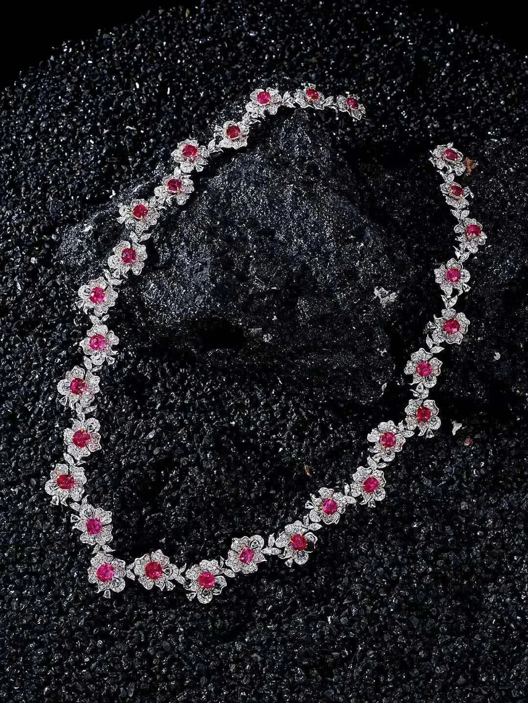 Fine jewelry necklace with solid 18K white gold, natural spinel gemstones, and diamonds pendant for women