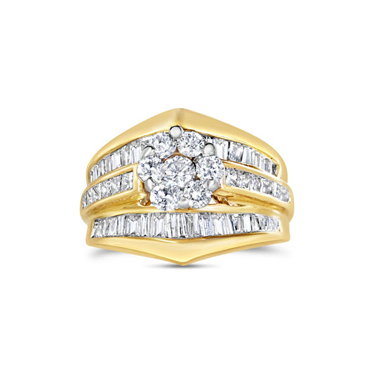 14K Yellow Gold 2-1/3 Cttw Diamond Cluster Channel Set Chevron Shaped - The Sparkling Squirrels & Co. 
