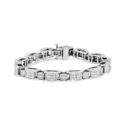14K White Gold 5.0 Cttw Princess Cut Diamond Invisible Set Alternating Size D Shaped Links Tennis Bracelet (H-I Color, S - The Sparkling Squirrels & Co. 