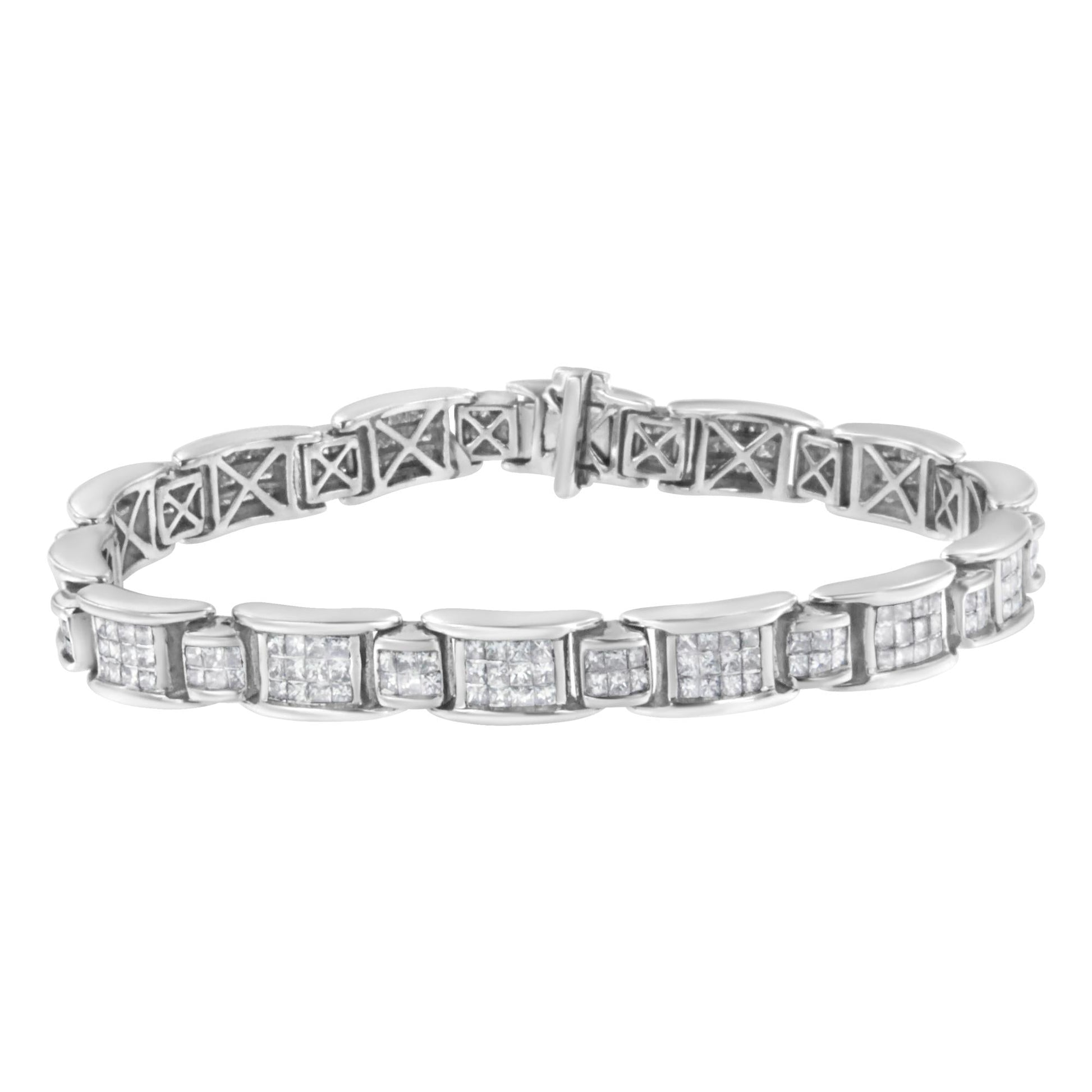 14K White Gold 5.0 Cttw Princess-Cut Diamond Rectangular Alternating S - The Sparkling Squirrels & Co. 