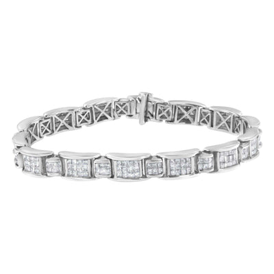 14K White Gold 5.0 Cttw Princess-Cut Diamond Rectangular Alternating S - The Sparkling Squirrels & Co. 