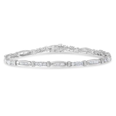 10K White Gold Geometric Pattern Diamond Tennis Bracelet (3 cttw, H-I - The Sparkling Squirrels & Co. 