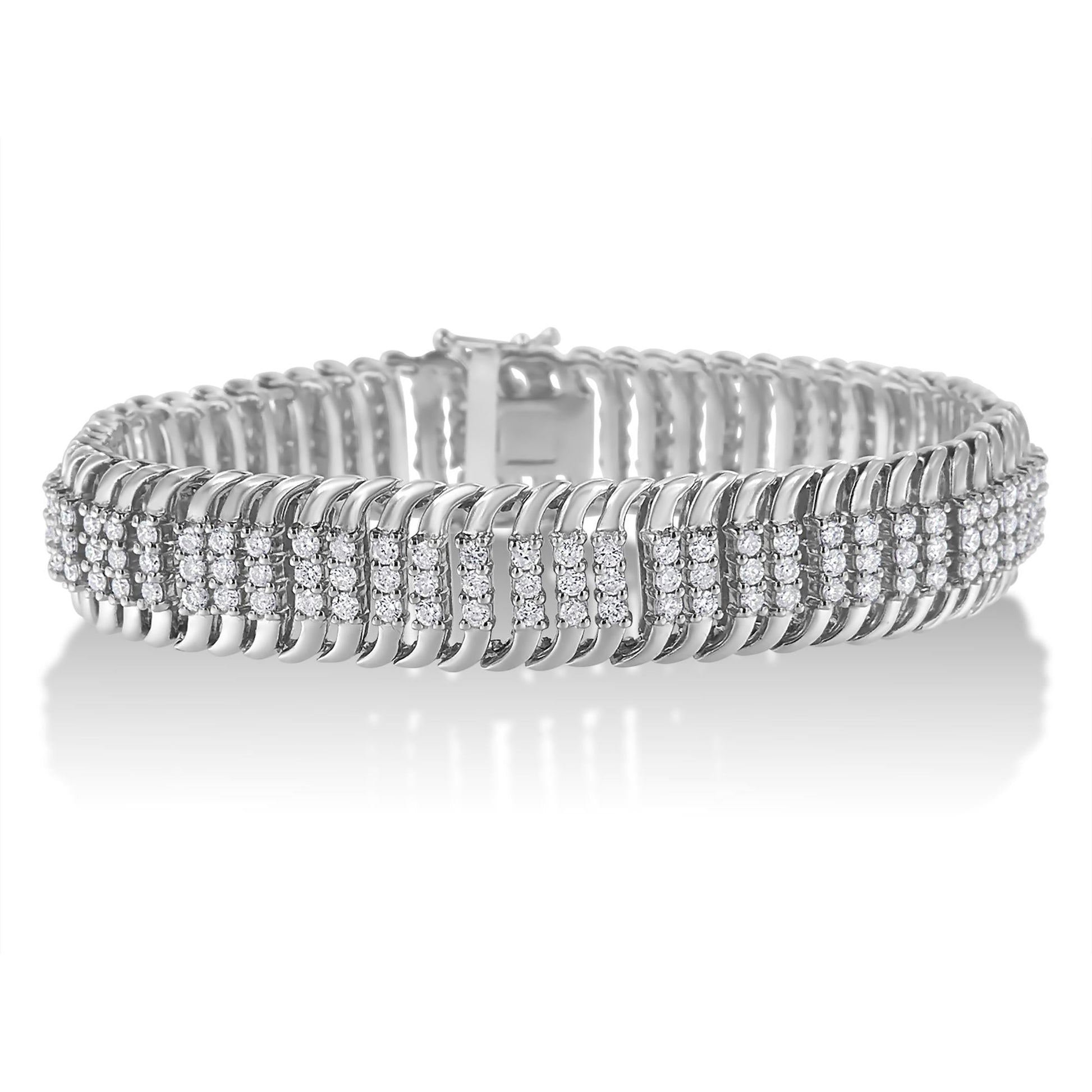 14K White Gold 5.0 Cttw Round Brilliant Cut Diamond 7" S Wave Serpenti - The Sparkling Squirrels & Co. 