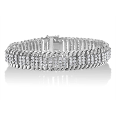 14K White Gold 5.0 Cttw Round Brilliant Cut Diamond 7" S Wave Serpentine Tennis Bracelet (H-I Color, I1-I2 Clarity) - The Sparkling Squirrels & Co. 