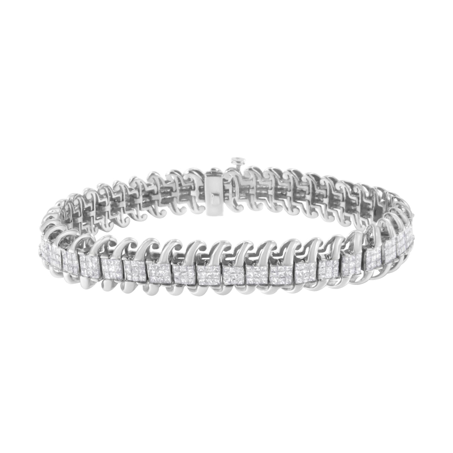 14K White Gold 5.0 Cttw Princess Cut Diamond 7" Invisible Set Wavy S-L - The Sparkling Squirrels & Co. 
