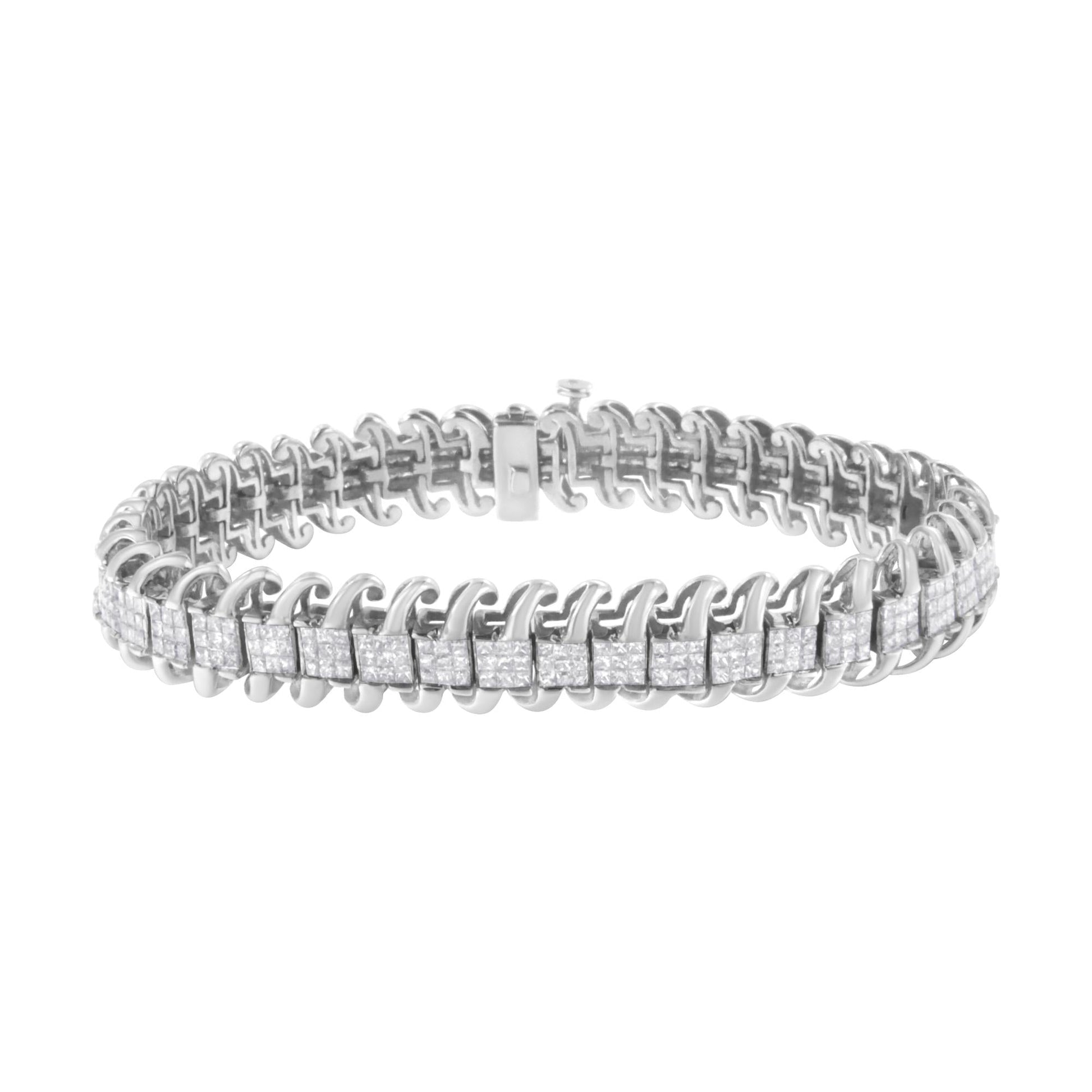 14K White Gold 5.0 Cttw Princess Cut Diamond 7" Invisible Set Wavy S-L - The Sparkling Squirrels & Co. 