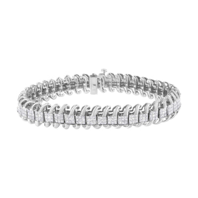 14K White Gold 5.0 Cttw Princess Cut Diamond 7" Invisible Set Wavy S-Link Tennis Bracelet (G-H Color, SI1-SI2 Clarity) - The Sparkling Squirrels & Co. 