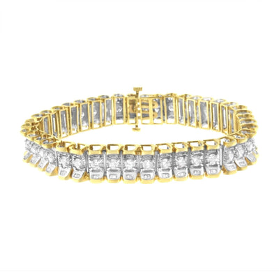 14K Yellow and White Gold 5.0 Cttw Round & Baguette Cut Diamond 7" - The Sparkling Squirrels & Co. 