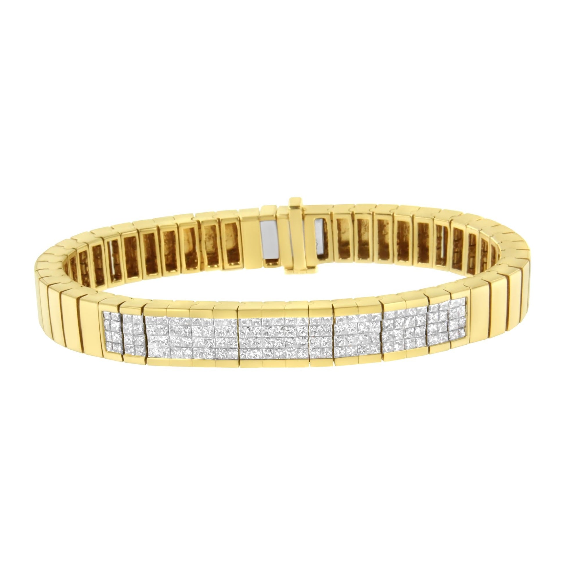 14K Yellow Gold 3 5/8 cttw Invisible Set Princess-Cut Diamond ID Tenni - The Sparkling Squirrels & Co. 