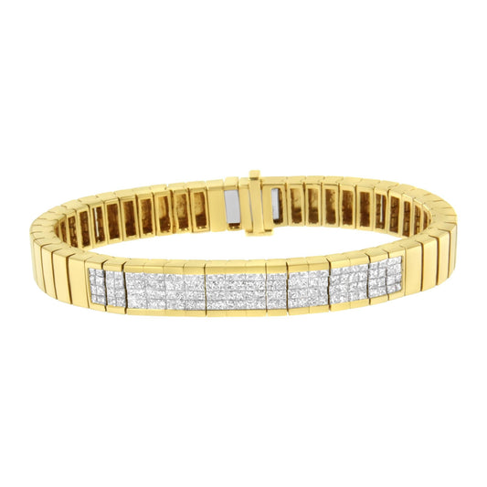 14K Yellow Gold 3 5/8 cttw Invisible Set Princess-Cut Diamond ID Tenni - The Sparkling Squirrels & Co. 