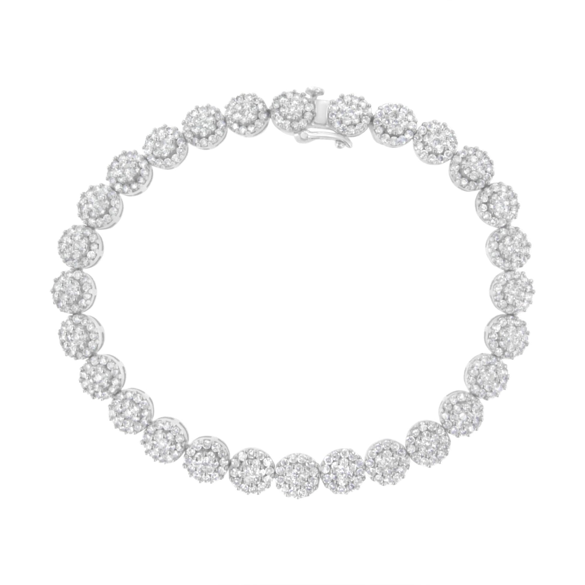14K White Gold 3-3/4 Cttw Round-Brilliant Cut Diamond 7-1/4" Round Clu - The Sparkling Squirrels & Co. 