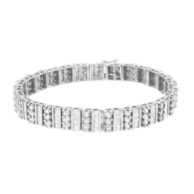 14K White Gold 4 7/8 Cttw Baguette & Round Brilliant-Cut Diamond Channel- & Prong-Set Tennis Bracelet (I-J Color, I1-I2 - The Sparkling Squirrels & Co. 
