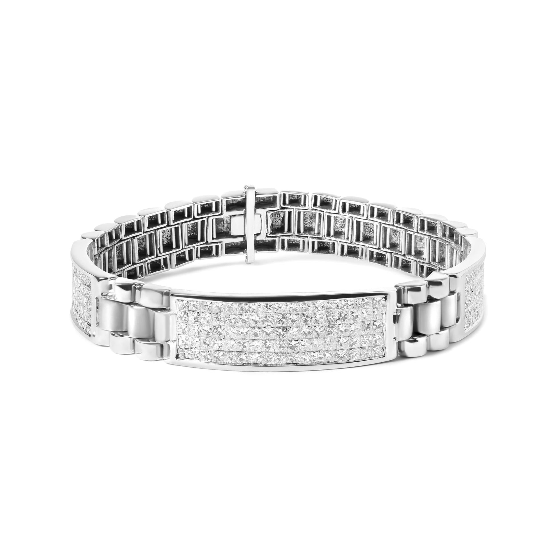 14K White Gold 12.0 Cttw Men's Invisible Set Princess Diamond Tennis B - The Sparkling Squirrels & Co. 
