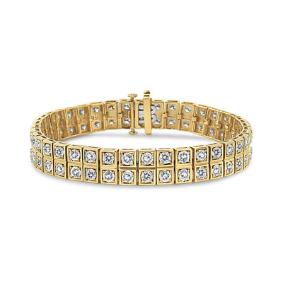 10K Yellow Gold 8.00 Cttw Round-Cut Diamond Two Row Square Link Tennis Bracelet (K-L Color, I1-I2 Clarity) - 7.25" Inche - The Sparkling Squirrels & Co. 