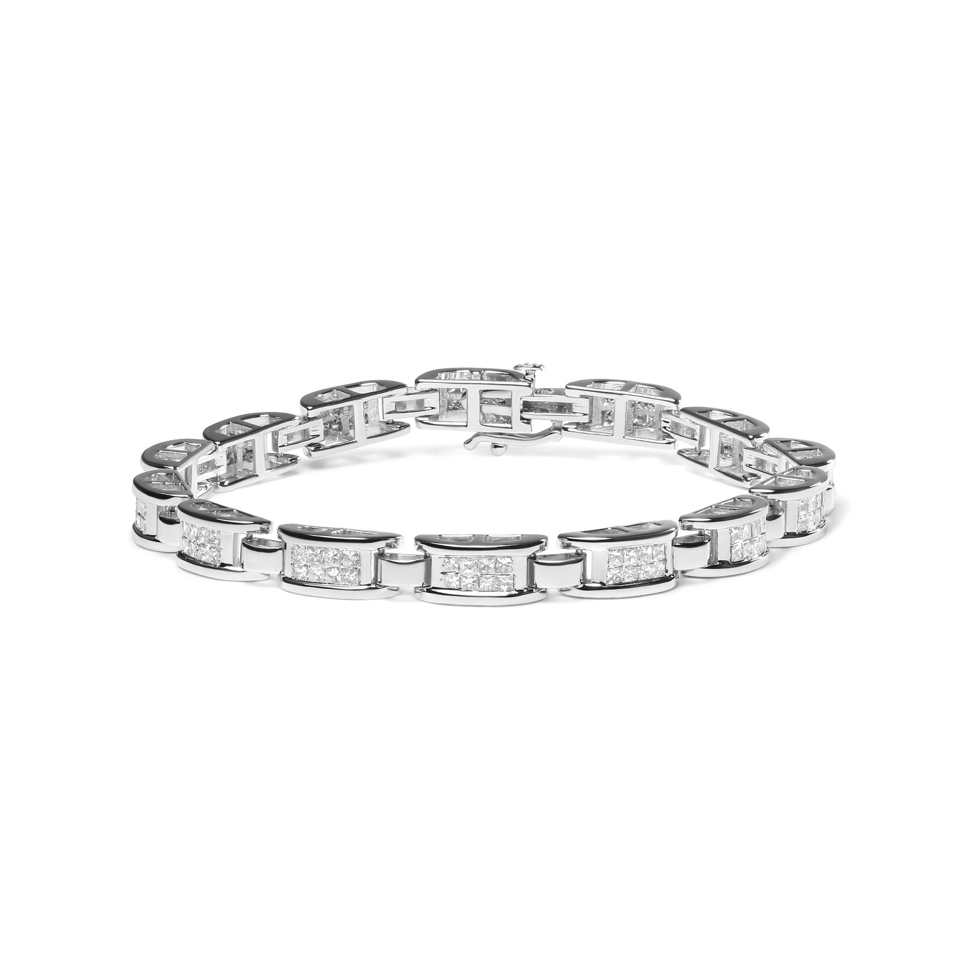14K White Gold 3.0 Cttw Invisible Set Princess Cut Diamond Link and Bu - The Sparkling Squirrels & Co. 