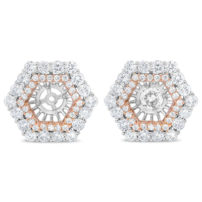14K Rose and White Gold 1 7/8 Cttw Round Diamond Double Halo Earring - The Sparkling Squirrels & Co. 