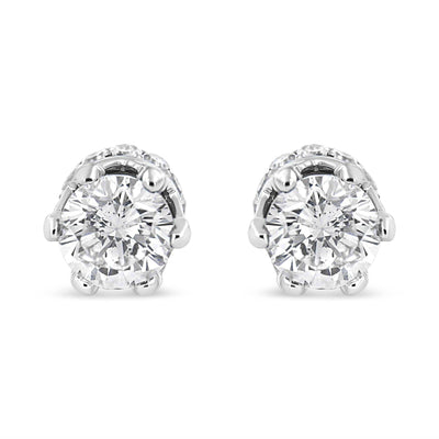 14K White Gold 2.0 Cttw Round Cut Prong-Set Diamond Crown Stud Earring - The Sparkling Squirrels & Co. 