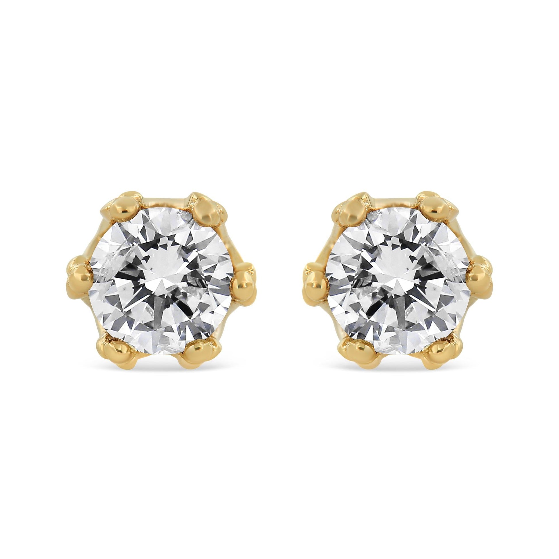 14K Yellow Gold 2.0 Cttw Round Diamond Crown Stud Earrings (I-J Color, - The Sparkling Squirrels & Co. 